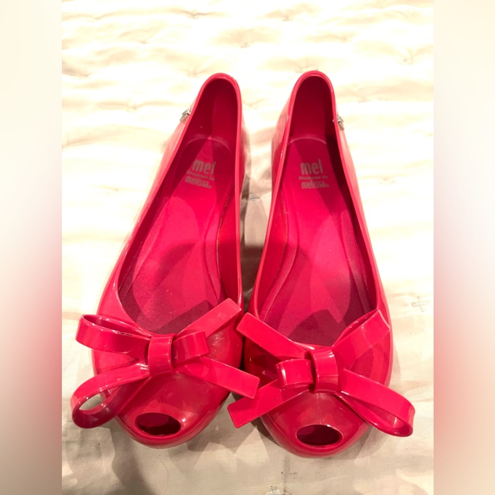 EUC Melissa Jelly Bow Hot Pink Flats Size 2